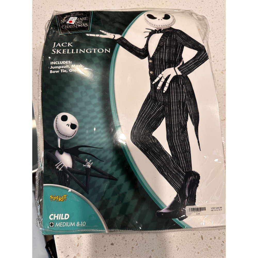 Spirit Halloween Jack Skellington Costume Kids Medium 8-10 Nightmare Before Xmas